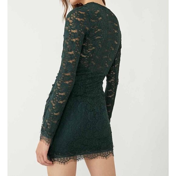 Free People OB1403618 Women Sz S Deepest Spruce Green Pearl Lace Mini Dress - Picture 14 of 15